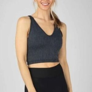 90 Degree By Reflex Gray Ribbed Sleeveless Crop Top Size Medium